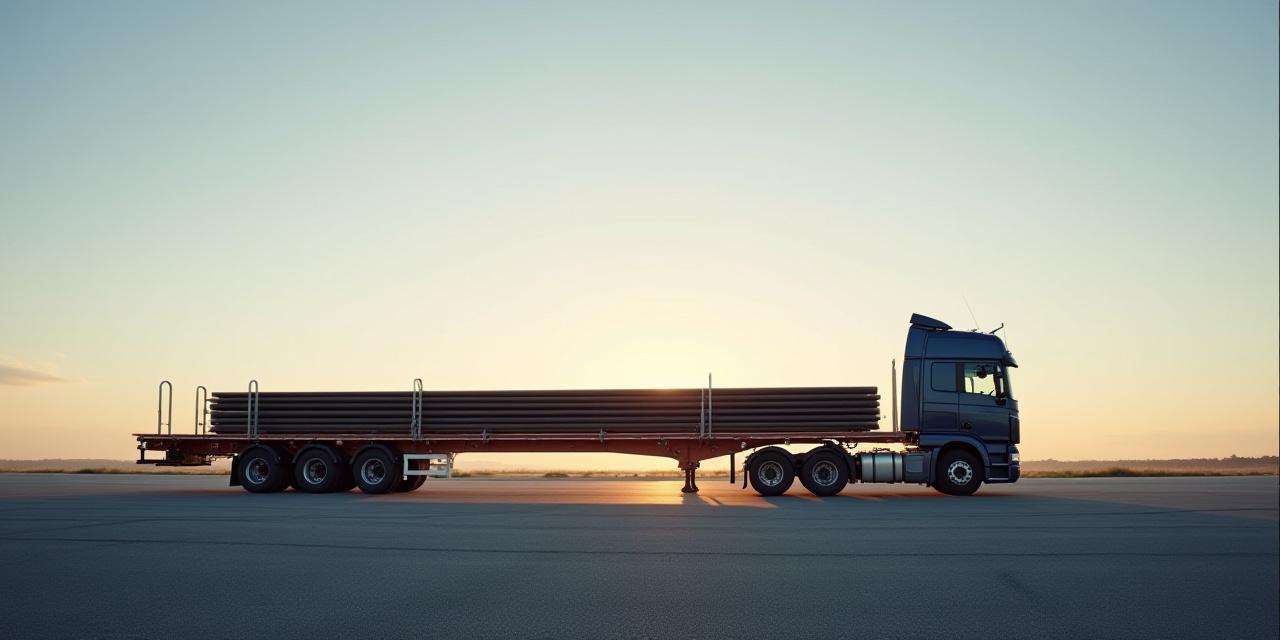 Extendable flatbed trailer transporting extra long materials