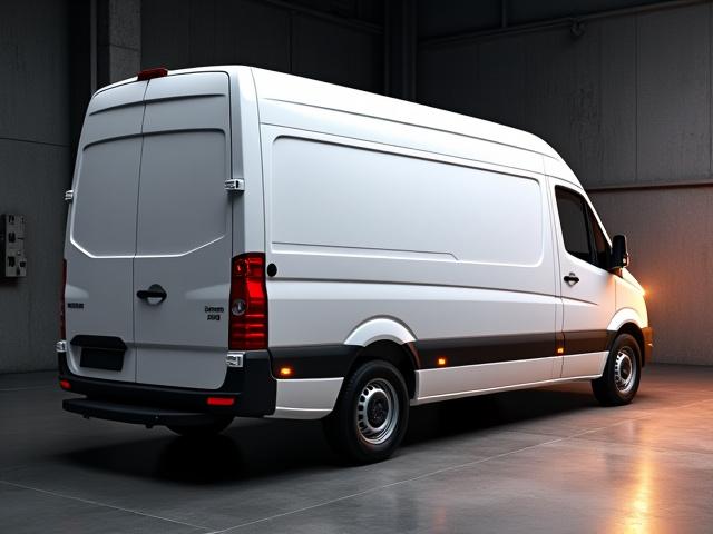 Modern white logistics sprinter van for small rush parcels