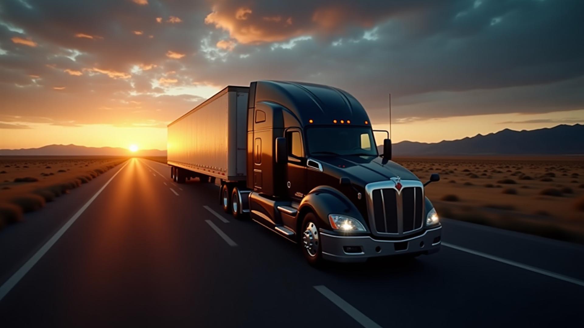 Kings Ransome heavy-duty truck crossing a bridge at sunset representing nationwide logistics