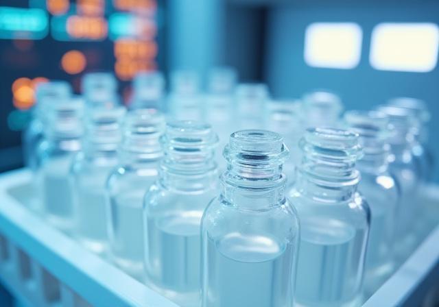 Clinical laboratory vials being monitored with digital temperature indicators, representing pharmaceutical logistics precision